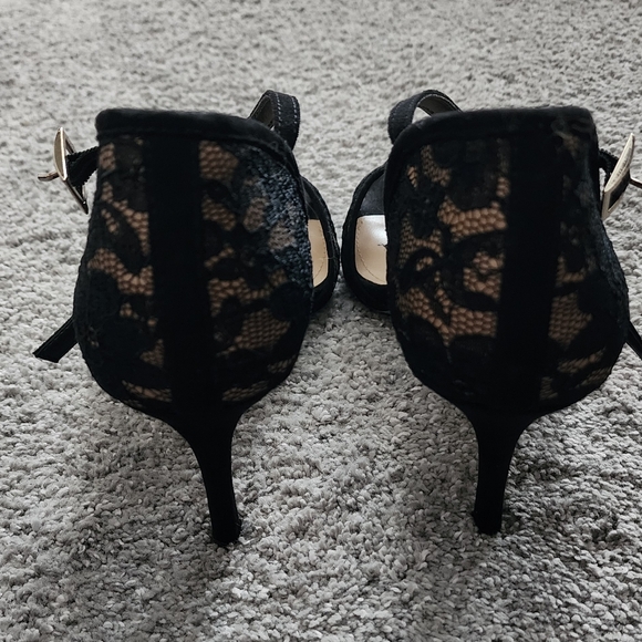 Black lace peep toe BCBG ankle strap heels, sz: 9.5 M - worn once - Picture 2 of 14